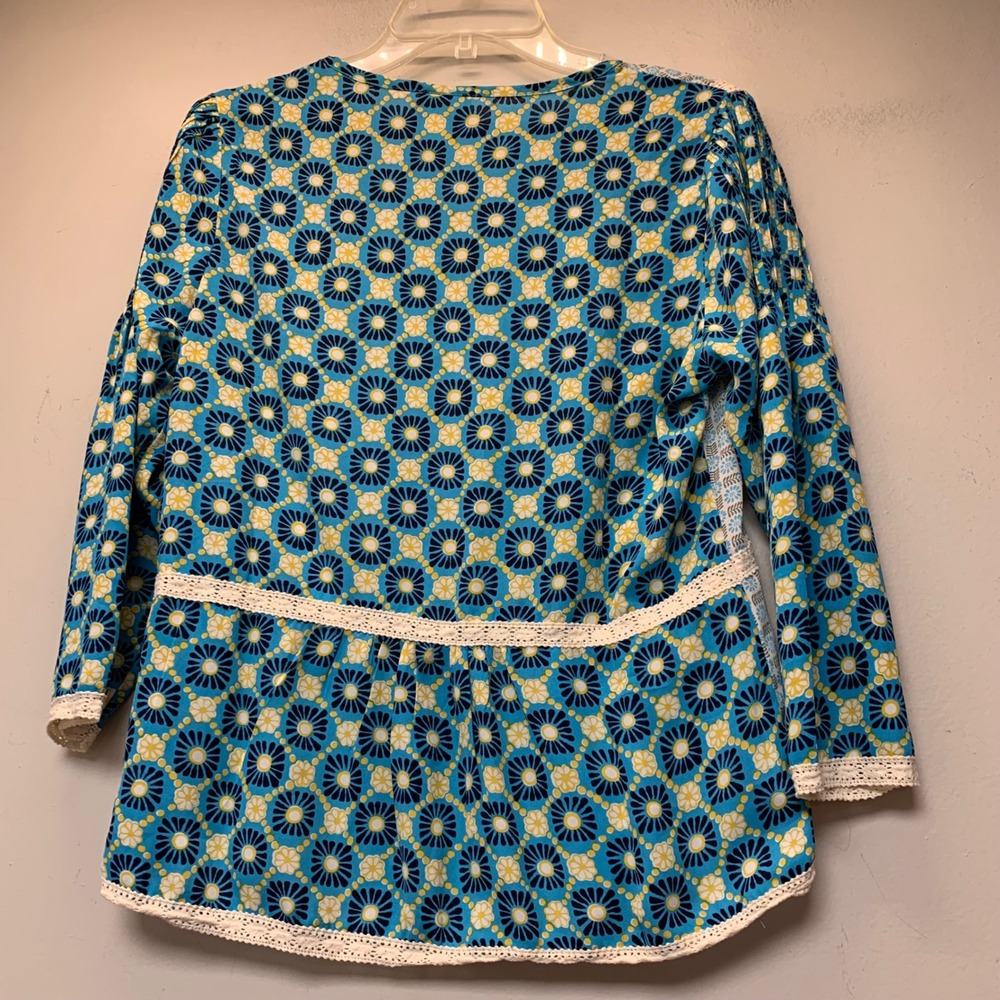 Matilda Jane Blouse Womens XS Blue Floral Lace Pintuck Excellent Boho Top - Picture 5 of 6